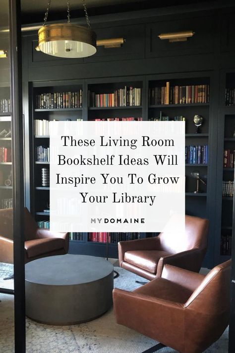 Library Lounge Room Ideas, Home Library Lounge Ideas, Built In Shelves Sitting Room, Bookshelf Walls Living Room, Bookshelf And Bar, Basement Library Ideas Spaces, Book Shelf Ideas Living Room Modern, Manly Bookshelf Decor, Small Dark Library Room