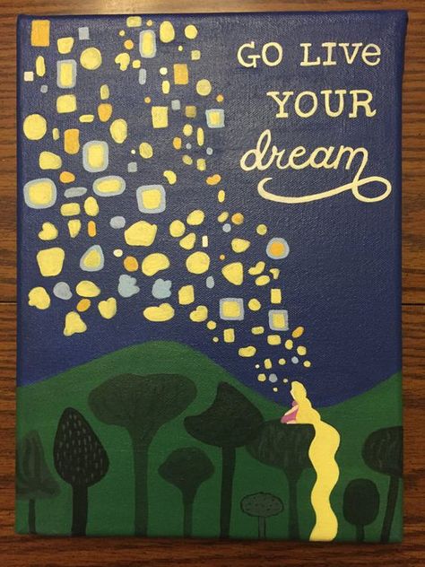 Disney Cartoon Paintings, Cartoon Paintings Easy, Disney Canvas Paintings, Tangled Painting, Cartoon Paintings, Dream Quote, Parking Spot Painting, Disney Canvas Art, Paintings Easy