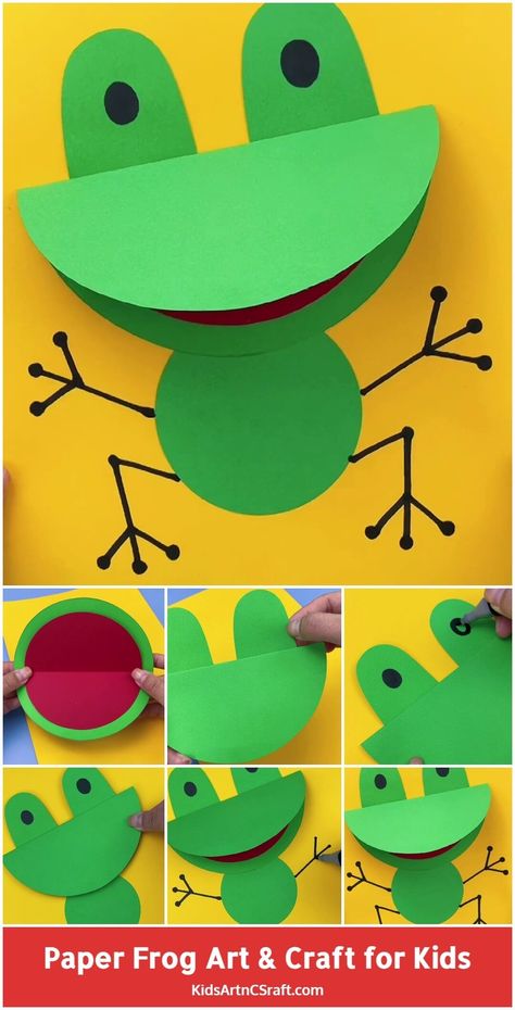 Learning Arts And Crafts For Kids, Green Craft Preschool, Construction Paper Arts And Crafts, Frog Craft For Preschool, Jungle Crafts For Preschoolers, Kindergarten Paper Crafts, Crafts For Kids Animals, Craft For Grade 1, Nutrition Games For Kids