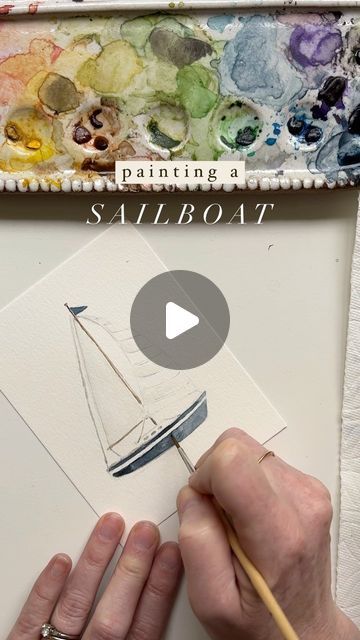 Emily Lex on Instagram: "Painting a sailboat ⛵️   #watercolor #elstudio #sailboat" How To Paint Sailboats, Watercolour Sailboats, Watercolor Sailboat Simple, Sail Boat Drawing, Boat Drawing Simple, Sailboat Painting Watercolor, Sailboat Watercolor, Watercolor Sailboat, Boat Watercolor