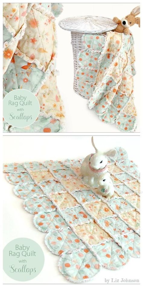 DIY Scalloped Baby Rag Quilt Free Sewing Pattern & Tutorial Easy Rag Quilts For Beginners Simple, Baby Rag Quilts Easy How To Make, Boho Rag Quilt, Rag Quilts Patterns, Baby Rag Quilt Patterns, Rag Quilts For Beginners, Simple Quilt Patterns Free, Easy Baby Quilts For Beginners, Free Rag Quilt Patterns