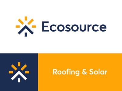 ecosource / roof / sun / logo design Sun Logo Design, Energy Logo Design, Sunrise Logo, Solar Logo, Solar Energy Design, Roofing Logo, Logo Technology, Nature Creative, Power Logo