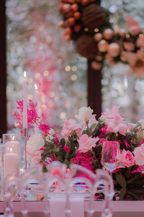 ''Barbies, parties, and fashion – I’ll take everything in baby pink, please.'' Barbie Core Wedding, Barbie Wedding Theme, Barbiecore Wedding, 50th Birthday Dinner, House Gathering, Bachelorette Pink, Pink Brunch, Galentines Brunch, Pink Wedding Receptions