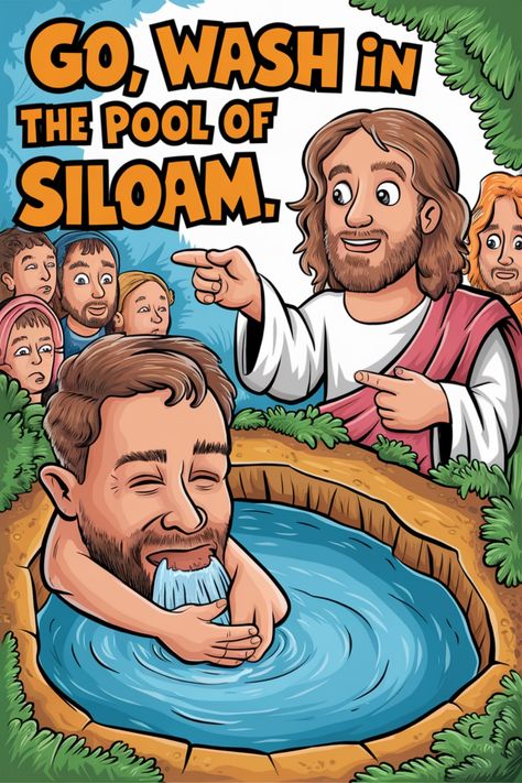 Jesus instructs a man to wash in the Pool of Siloam while others watch. Pool Of Siloam, Quotes About Healing, Prayer Poems, The Power Of Belief, Power Of Words, Jesus Heals, Love Joy Peace, Strong Faith, Think Deeply