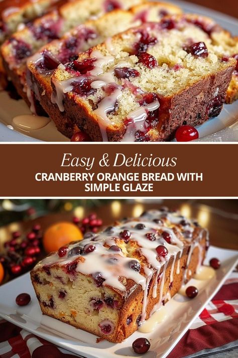 Cranberry Orange Bread with Simple Glaze Orange Bread Recipe, Orange Loaf Cake, Cranberry Bread Recipes, Orange Bread, Cranberry Orange Bread, Cranberry Bread, Cranberry Cheese, Orange Glaze, Fruit Bread