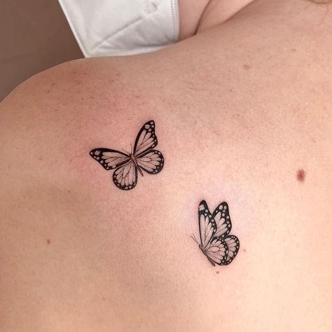 2 Butterfly Tattoo, Small Lotus Tattoo, Healed Tattoo, Me Tattoo, Two Butterflies, Two Cuties, Small Butterfly Tattoo, Single Needle Tattoo, Butterfly Tattoos For Women