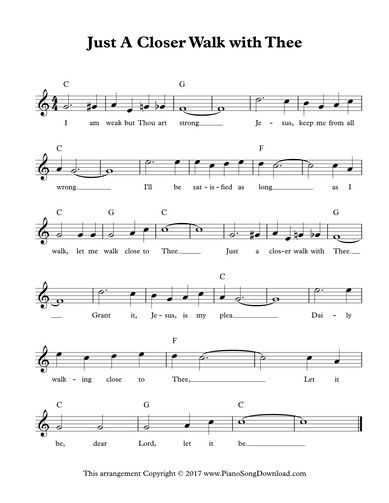 Just a Closer Walk with Me, free lead sheet with melody, chords and lyrics. Ukulele Worship Songs, Gospel Song Lyrics, Beginner Piano Music, Piano Music Easy, Hymn Sheet Music, Hymn Music, Church Songs, Hymns Lyrics, Christian Song Lyrics