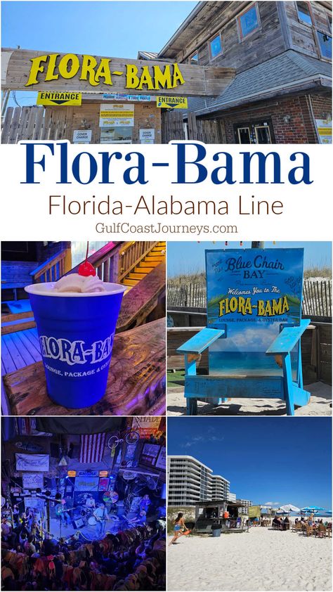 What you need to know to plan a visit to the world-famous Flora Bama Beach Bar on the Florida Alabama State Line. Photos and Entrance Info Flora Bama Bar, Floribama Shore, Gulf Shores Alabama Vacation, Flora Bama, Orange Beach Al, Orange Beach Vacation, Gulf Coast Vacations, Alabama Vacation, Gulf Shores Alabama