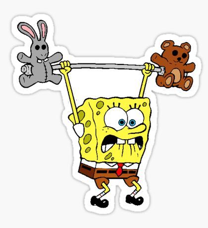 Spongebob Teddy Weight Pegatina Spongebob Lifting Weights, Stickers Cool, Spongebob Birthday, Homemade Stickers, Bubble Stickers, Tumblr Stickers, Hydroflask Stickers, Lifting Weights, Meme Stickers