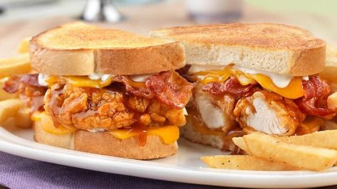 Friendly's: Honey BBQ Chicken SuperMelt SandwichDelish Bbq Chicken Melt, Chicken Melt Sandwich, Bacon Bbq Chicken, Chicken Melt, Caramel Chicken, Chicken Kebab Recipe, Chicken Melts, Bbq Chicken Sandwich, Honey Bbq Chicken