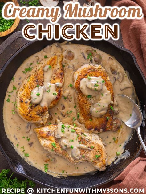 This Cream of Mushroom Chicken is an easy one-pan meal for the whole family. The tender and juicy chicken pairs perfectly with the creamy mushroom sauce. It’s mouthwatering! Chicken And Cream Of Mushroom, Chicken Receipe, Cream Of Mushroom Chicken, Spring Appetizers, Creamy Mushroom Chicken, Chicken Items, Chicken Receipes, Chicken Mushroom Recipes, Fantastic Recipes