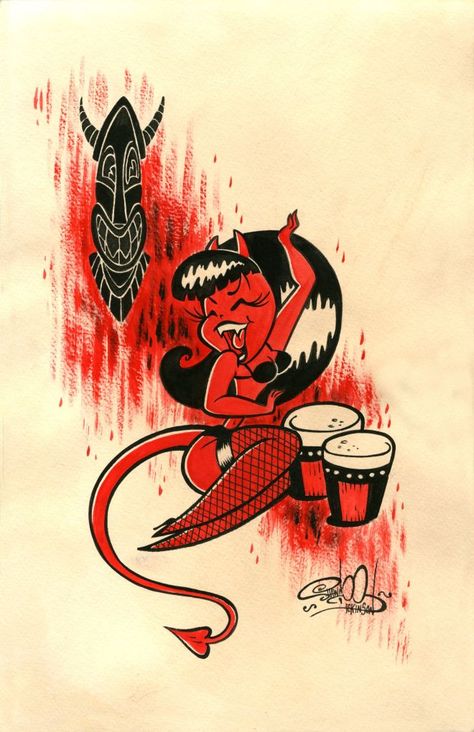 Shawn Dickinson Art : Photo Shawn Dickinson, Arte Pin Up, Rockabilly Art, Devil Girl, Tiki Art, Dope Cartoon Art, Psychobilly, Art Pop, Pin Up Art