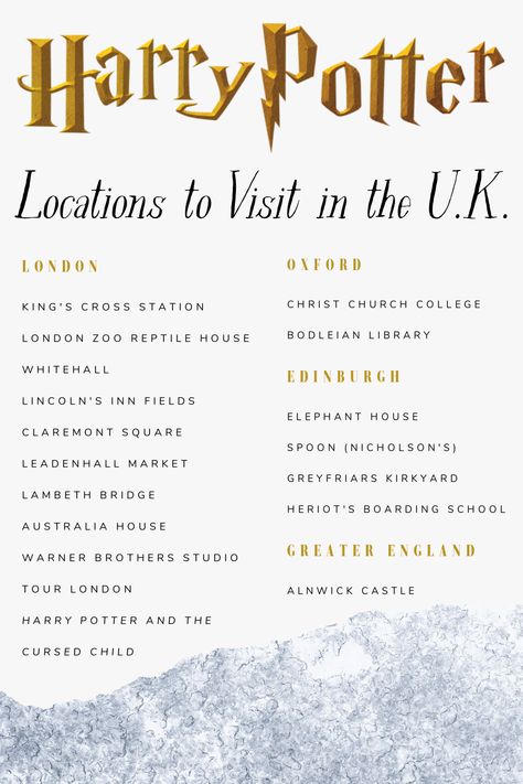 The ultimate guide to Harry Potter locations from the J.K. Rowling's books and Warner Brothers films in London, Edinburgh, and greater England. Harry Potter fans will delight in this round up of the best magical destinations that you can see with your own eyes in the U.K. Harry Potter tourism - it's a thing! #londontravel #harrypotter #filmlocations #england Harry Potter Travel Bucket List, Edinburgh Harry Potter, London Harry Potter, Harry Potter Places, Harry Potter Locations, London Edinburgh, Harry Potter London, Harry Potter Travel, Harry Potter Tour