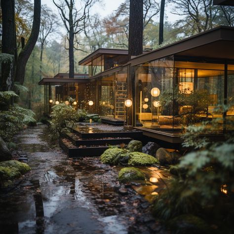 House In The Forest, Aesthetic Interior Design, Zen Garden Design, House In Nature, Modern Cabin, Luxury Homes Dream Houses, Forest House, Dream House Exterior, Glass House