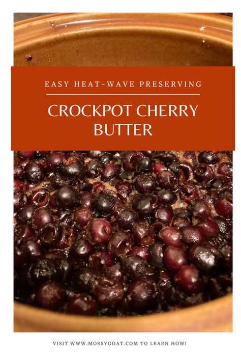 A crockpot full of homemade cherry butter Cherry Butter Recipe, Crockpot Fruit, Cherry Butter, Cherry Sauce Recipe, Cherry Pie Filling Recipes, Cherry Jam Recipes, Fruit Butters, Clafoutis Recipes, Cherry Preserves