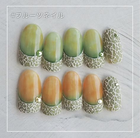 Gems For Nails, Food Nail Art, Fruit Nail Designs, Food Nails, Fruit Nail Art, Makeup Nails Designs, Art Deco Nails, Gel Nail Art Designs, Face Gems