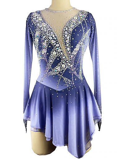 Figure Skating Dress Women's Girls' Ice Skating Dress Blue+Green Black Patchwork Glitter Mesh Spandex High Elasticity Practice Competition Skating Wear Handmade Crystal / Rhinestone Long Sleeve Ice 2024 - HUF 69539 Black To Blue Ombre, Competition Skating Dress, Figure Skating Competition Dresses, Figure Skating Outfits, Figure Skating Costumes, Figure Skating Dress, Competition Costumes, Ice Skating Dresses, Competition Dress