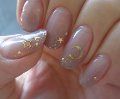 Kutek Disney, French Pedicure, Gold Nail Art, Moon Nails, Nude Nail Designs, Star Nails, Orange Nails, Beauty Nail, Gold Nails