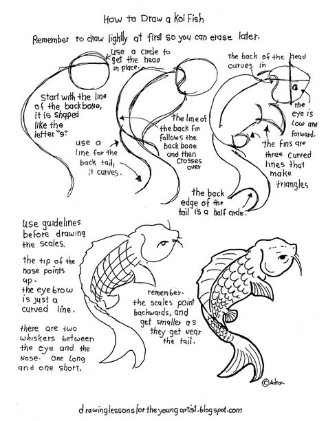 How to Draw Worksheets for The Young Artist: Printable How To Draw A Koi Fish Worksheet Scrapbook Drawings, Draw A Koi Fish, Fish Worksheet, Koi Painting, Koi Fish Drawing, Drawn Fish, Draw Flowers, Koi Art, Koi Fish Tattoo