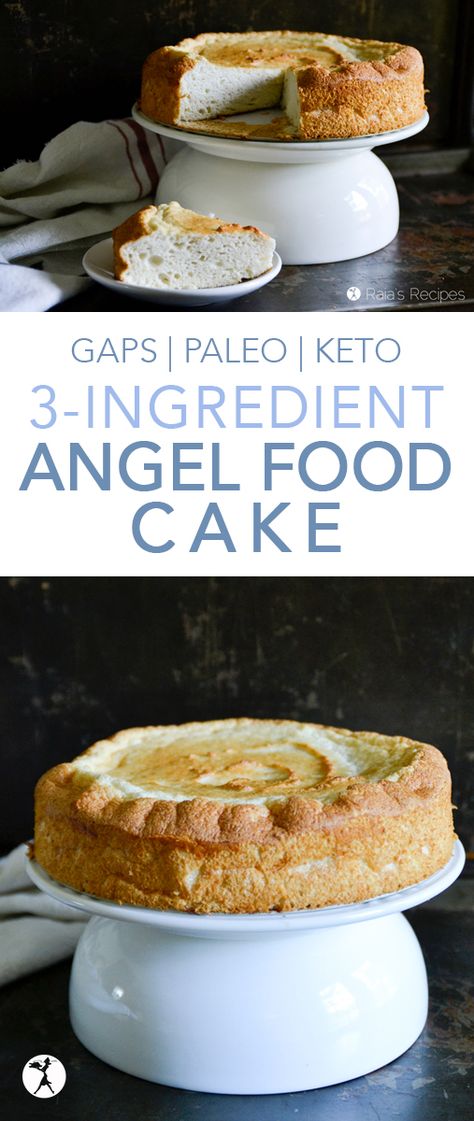 This 3-Ingredient paleo, keto and GAPS Angel Food Cake is perfect for a first birthday cake or for a healthy shovel for berries and whipped cream... #gapsdiet #paleo #keto #angelfoodcake #cake #birthdaycake #grainfree #dairyfree #sugarfree #refinedsugarfree #dessert #realfood #glutenfree Paleo Cake, 3 Ingredient Desserts, Paleo Baking, Paleo Sweets, Low Carb Dessert, Keto Cake, Angel Cake, First Birthday Cake, Dessert Ingredients