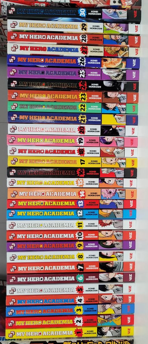 My Hero Academia Collection, Demon Slayer Manga Book Collection, Mha Manga Collection, My Hero Academia Bedroom Ideas, Demon Slayer Manga Collection, My Hero Academia Plus Ultra, Scene Items, Academia Aesthetic Room, Manga Room