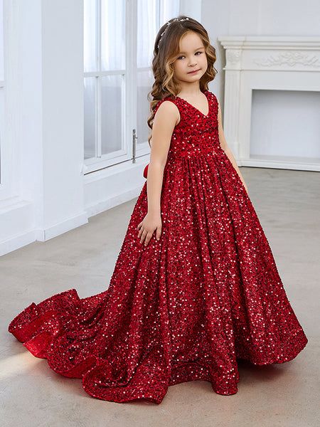 Dazzling Red Sequined Princess Ball Gown with V-Neck and Court Train for Girls (2003224944) Champagne / 4T Product Code: 224944         Embellishment: Sequins             Fabric: Sequins             Silhouette: Ball-Gown/Princess             Neckline: V-Neck             Sleeve: Sleeveless             Hemline/Train: Court Train             Back Style: Crossed Straps,V Back Red Dresses For Kids, Straight Wedding Dresses, Sequin Flower Girl Dress, Dresses Birthday, Girls Special Occasion Dresses, Girl Red Dress, Sequins Fabric, Ball Gowns Princess, Sequin Dresses