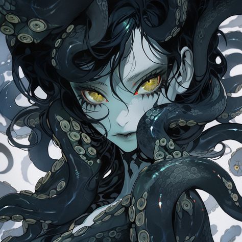 AI art Kraken Humanoid, Tentacle Hair Character Art, Kraken Mermaid, Octopus Girl, Mork Borg, Hybrid Art, Monster Girls, Octopus Tentacles, Creature Concept Art