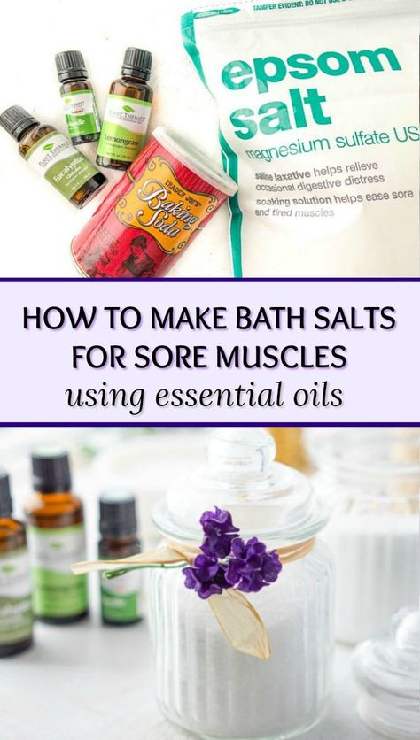 Sore Muscles Bath Soak, Essential Oils Sore Muscles, Diy Bath Salts With Essential Oils, Epson Salt Bath, Muscle Relief Bath, Bath Soak Recipe, Bath Salts Recipe, Relaxing Essential Oils, Epsom Salt Bath