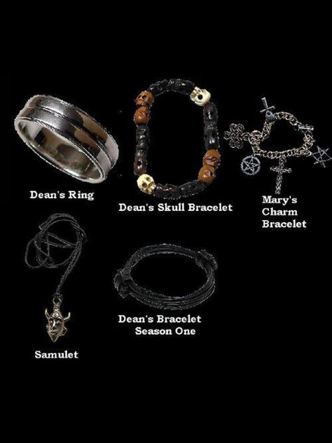 Dean's jewelry #Supernatural Dean Winchester Cosplay, Supernatural Crafts, Supernatural Jewelry, Supernatural Outfits, Supernatural Cosplay, Supernatural Merchandise, Supernatural Pictures, Bracelets And Rings, Supernatural Tv Show