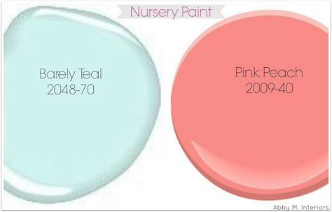 Color swatch Teal Nursery Ideas, Coral Baby Girl Nursery, Nursery Paint, Nursery Design Board, Teal Nursery, Girls Room Paint, Coral And Teal, Teal Coral