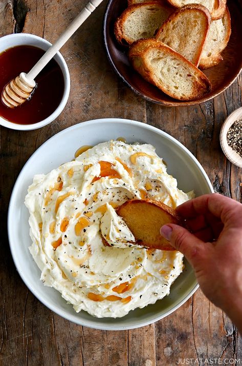 Whipped Brie With Fig Jam, Spreadable Brie Recipes, Whipped Cheese Board, Brie And Hot Honey, Brie Butter Recipe, French Brie Recipes, Whipped Brie Butter, Whipped Brie Spread, Whipped Brie With Hot Honey