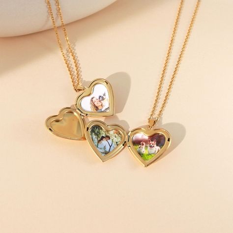 14K Gold-Plated Heart Locket Charm Necklace,Heart Photo Locket Necklace, Custom Engraved Necklace, Christmas Anniversary Gift, Gift for Her Perfect Christmas gift, memorial gift, birthday gift, Mother's Day gift, Father's Day gift, Valentine's Day gift, for family, friends, lovers, sisters, pet lovers, etc. Commemorate beautiful moments. P R O D U C T ∙ D E T A I L * Material: High Quality Solid Stainless steel * Finish: Silver / Gold / Rose Gold * Chain Style: Cable Chain * Chain Length: 14'',16'',18'',20'',22'' * Pendant Size: 23*25 mm * Each jewelry is meticulously handcrafted in our workshop with Love and Care ♡ H O W ∙ T O ∙ O R D E R * Select Option from the drop-down list. * Please send me your custom photo by clicking "message mohd" * Please leave your custom text in the personaliz Custom Engraved Necklace, Photo Locket Necklace, Heart Photo, Heart Locket Necklace, Rose Gold Chain, Necklace Heart, Locket Charms, Photo Locket, Photo Heart