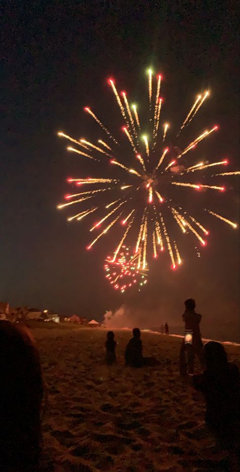 Fireworks On The Beach Aesthetic, 4th Of July Beach Aesthetic, 4th Of July On The Beach, Fireworks At The Beach, Beach Fourth Of July, Beach Birthday Aesthetic, Night Beach Aesthetic, Firework Pictures, Fireworks At Night