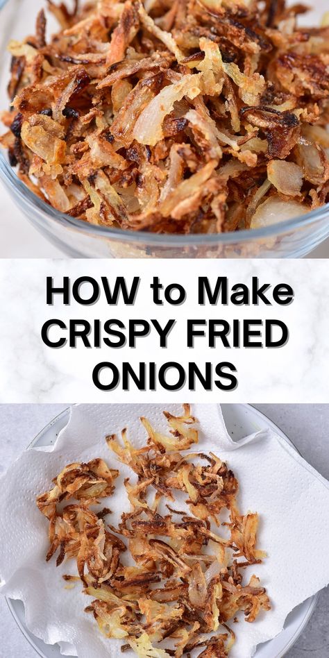 Elevate your dishes with crispy fried onions! This simple recipe creates golden, crunchy onions that add irresistible flavor and texture to burgers, tacos, salads, and more. Perfect for a savory topping or side dish, these frizzled onions are easy to make and a great way to enhance your meals. Whether you're a fan of classic salt and pepper or love experimenting with different seasonings, you'll find this recipe delicious and simple. Appetizers Football, Air Fryer Onion Rings, Vegetables Ideas, Blooming Onions, Onion Appetizers, Crispy Fried Onions, Air Fryer Recipes Appetizers, Air Fryer Recipes Breakfast, Cooks Air Fryer