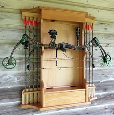 Bow Cabinet or Archery Cabinet Woodworking Images, Bow Rack, Hunting Diy, Crossbow Hunting, Hunting Room, Bow Hanger, Pine Mountain, Archery Bows, Archery Bow