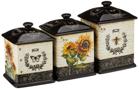 PRICES MAY VARY. Lead free ceramic Designed by Tre Sorelle Studios Hand painted ceramic dinnerware Perfect for Casual Entertaining Hand Wash Recommended Ceramic Canister Set, Sunflower Kitchen Decor, Kitchen Canister Set, Sunflower Kitchen, Kitchen Counter Decor, Counter Decor, Jar Storage, Awareness Bracelet, Ceramic Dinnerware