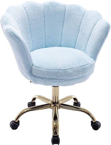 Amazon.com: Fluffy Desk Chair Vanity Task Chair Home Office Chair Adjustable Rolling Swivel Chair with Wheels for Teens Adults Bedroom Study Room, Light Blue Faux Fur : Home & Kitchen Comfy Home Office, Fluffy Chair, Pink Desk Chair, Comfy Home, Reclining Office Chair, Bedroom Study Room, Blue Vanity, Blue Desk, Swivel Chair Desk