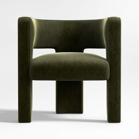 Sculpt Velvet Accent Chair | Crate and Barrel Cb2 Chairs, Cb2 Chair, Velvet Green Chair, Black Accent Chairs, Olive Green Chair, Green Accent Chairs, Green Velvet Chairs, Dining Chairs Blue, Unique Dining Chairs