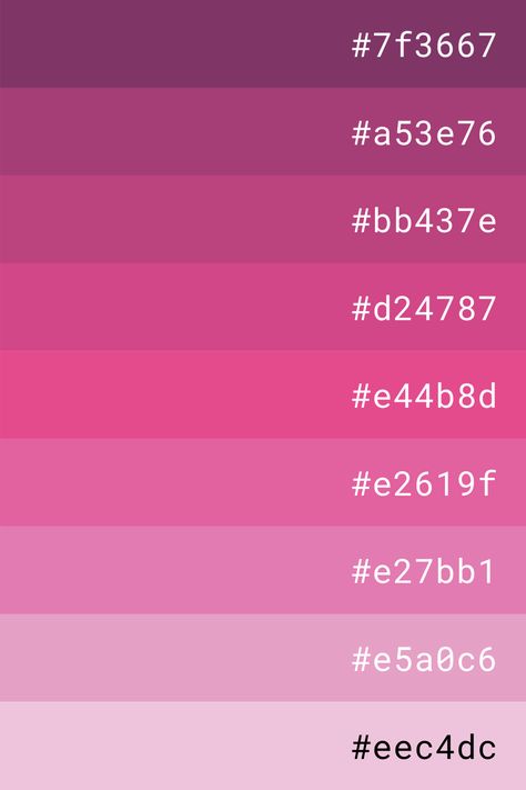 Hot Pink Hex Code, Shading Color Palette, Pink Color Palette Hex Codes, Pink Color Palette Colour Schemes, Pink Color Codes, Pink Hex Codes, Pink Palette Color, Colour Palette Hex Codes, Pink Color Pallet