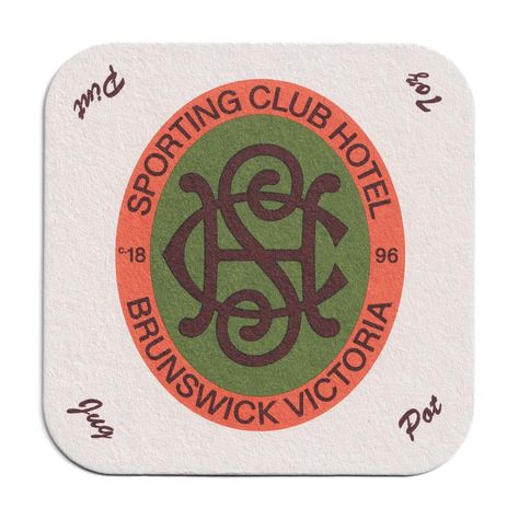 New old coaster for a new old pub @sporting.club.hotel | Instagram Branded Coasters, Logo Board, Etiquette Vintage, Sporting Club, Old Pub, Graphic Motif, Hotel Logo, Old Logo, Simple Website