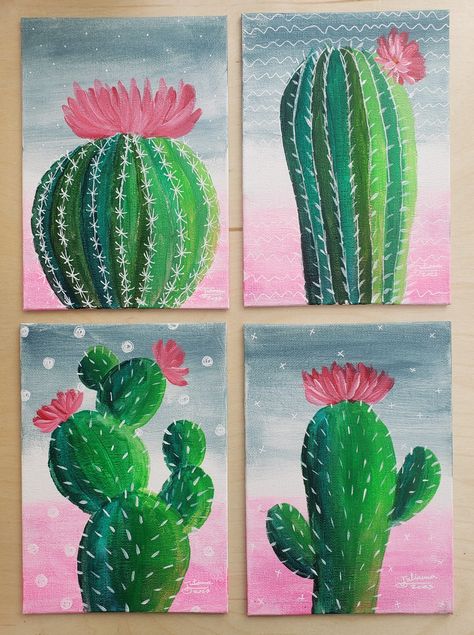 Whimsical Cartoon Realism Cacti Cute Nursery Decorations Blooming Cactus Acrylic Painting How To Paint Cactus On Canvas, Painting Cactus Easy, Desert Canvas Painting, Cactus Painting Acrylic, Easy Cactus Painting, Cacti Paintings Acrylic, Cartoon Realism, Cactus Paintings, Succulent Painting