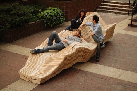 seriously wish I had the skills to make this. That, and the time, wood, and math skills... Public Seating, Outdoor Furniture Design, Parametric Design, Urban Furniture, Bench Designs, Street Furniture, Modern Bench, Wooden Bench, Outdoor Bench