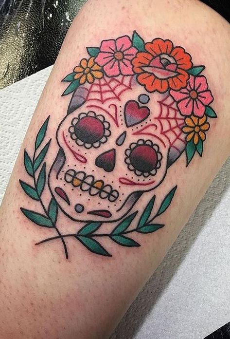 100+ Unique Sugar Skull Tattoos Designs & Ideas - Tattoo Me Now Sugar Skull Sleeve, Mexican Skull Tattoos, Sugar Skull Tattoo, Mexican Tattoo, Catrina Tattoo, Tattoo Me, Traditional Style Tattoo, Free Tattoo Designs, Sugar Skull Tattoos