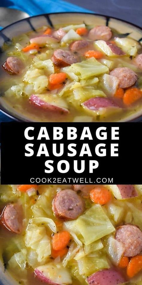 Soup Kielbasa, Cabbage And Sausage Soup, Cabbage Soup Crockpot, Cabbage Potatoes, Carrots And Celery, Sausage Soup Recipes, Cabbage And Sausage, Kielbasa Sausage, Cabbage Soup Diet