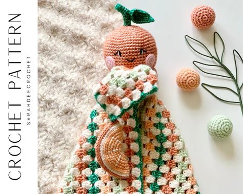 Amigurumi Snuggle Pattern, Crochet Baby Announcement, Crochet Oranges, Granny Square Lovey, Blanket Yarn Amigurumi, Amigurumi Blanket, Crochet Lovey Blanket, Amigurumi Lovey, Crochet Lovey Pattern