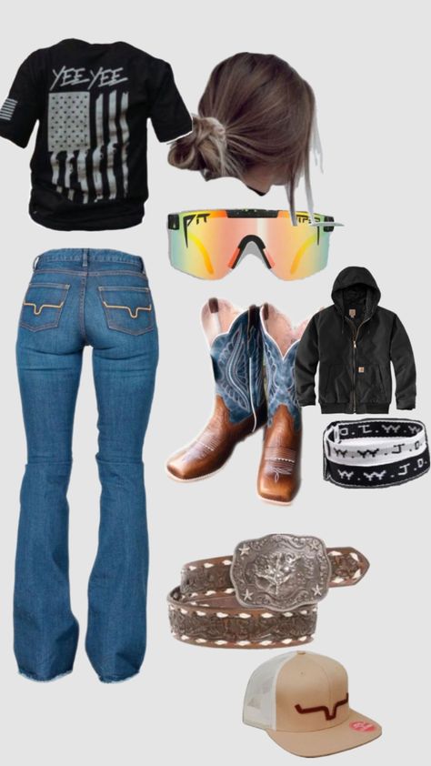 Country Basic Outfits, Western Outfit Inspo For School, Country Girl Fits For School, Bootcut Jeans Outfit Western, Cute Winter Outfits Western, Western Outfit Ideas For School, Cute Country Outfits For Women, Kimes Jeans Outfits, Cowgirl Outfits For School