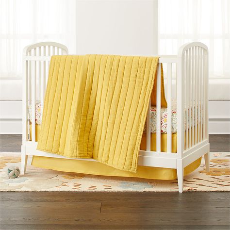 Minimalist Nursery | Crate and Barrel Linen Crib Skirt, Linen Crib Bedding, Yellow Crib, Baby Quilts To Make, Baby Crib Quilt, Crib Bedding Boy, Baby Crib Bedding Sets, Baby Boy Cribs, Boys Crib