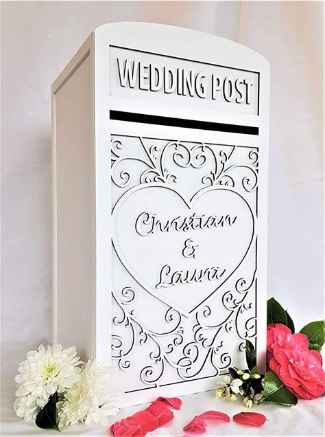 Personalised White Wedding Card Post Box Including Padlock & Keys/Locking/Lockable Card Box For Wedding/Large Wedding Cards Box With Lock : Amazon.co.uk: Handmade Products Tasteful Wedding, White Wedding Card, Wedding Card Post Box, Wooden Card Box Wedding, Laser Wedding, Wedding Post Box, Amazon Wedding, Box With Lock, Wedding Post