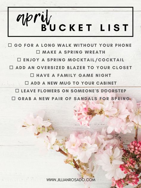 April Bucket List, Spring Mocktail, Homestead Plans, Springtime Quotes, Springtime Photography, Monthly List, 2024 Bujo, Spring Bucket List, Silly Holidays