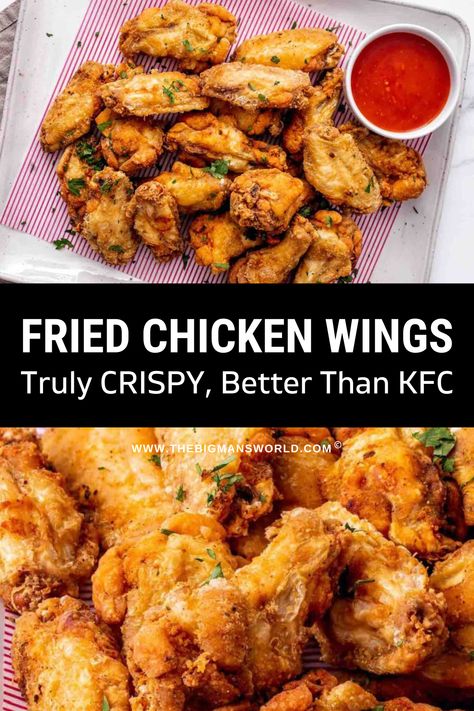 Essen, Chicken Wing Pieces Recipes, Chicken Wings Deep Fryer How To Fry, Coating For Chicken Wings, Best Wing Flavors, Fried Wings Recipe Crispy, Best Way To Fry Chicken Wings, How To Make Crispy Wings, Baked And Fried Chicken Wings